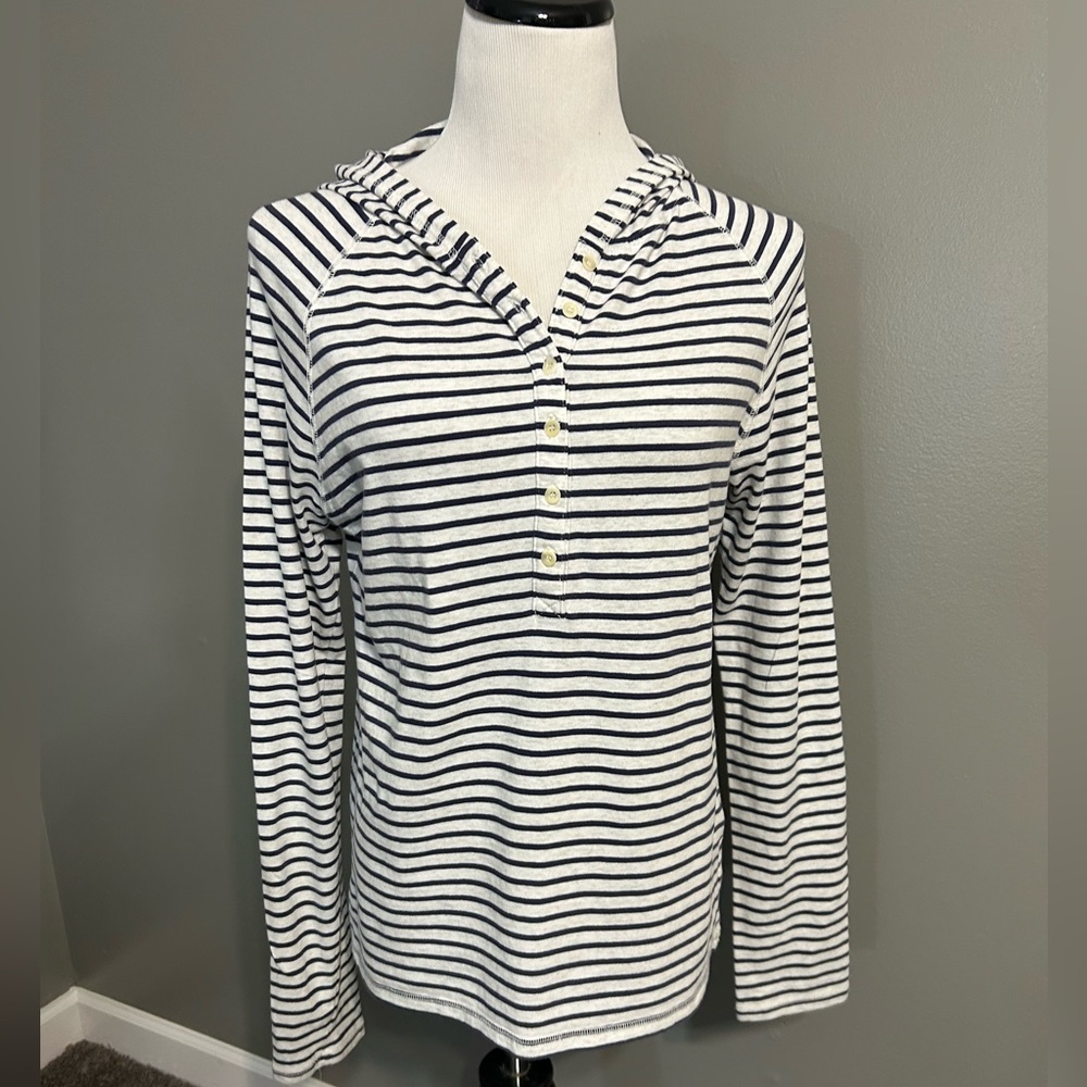 J.Crew women’s size large, long sleeve striped shirt with hood